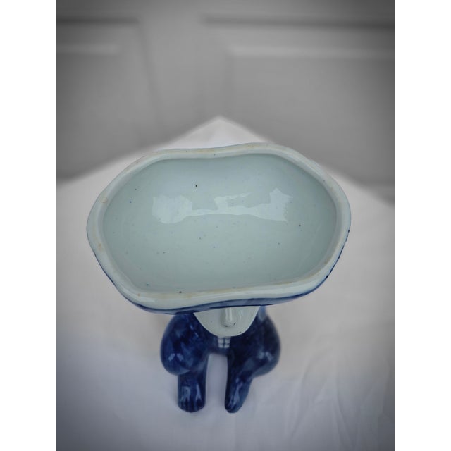 Vintage Chinoiserie Blue White Ceramic Monkey Dish - 8.25" Height For Sale - Image 11 of 12