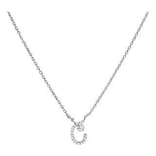 10K White Gold Diamond Accent "C" Initial Script Style Pendant Necklace For Sale