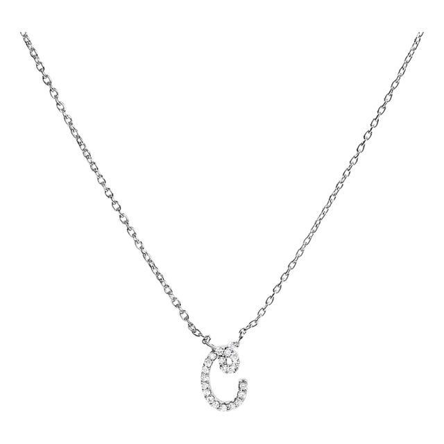 10K White Gold Diamond Accent "C" Initial Script Style Pendant Necklace For Sale