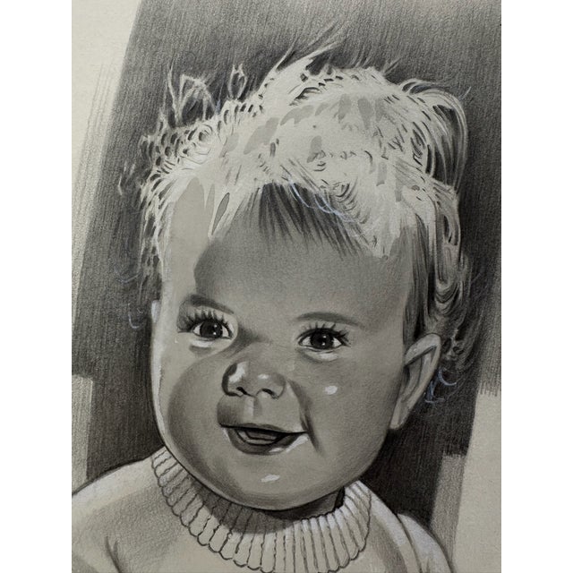Original graphite pencil drawing by American artist and illustrator Theodore E. Schrock (1879–1952), depicting a smiling...