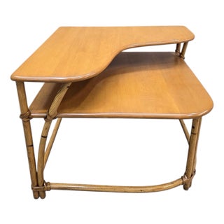 Mid 20th Century MCM Coastal L Shaped Side Table by Heywood Wakefield "Ashcraft“ For Sale