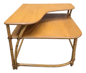 Mid 20th Century MCM Coastal L Shaped Side Table by Heywood Wakefield "Ashcraft“