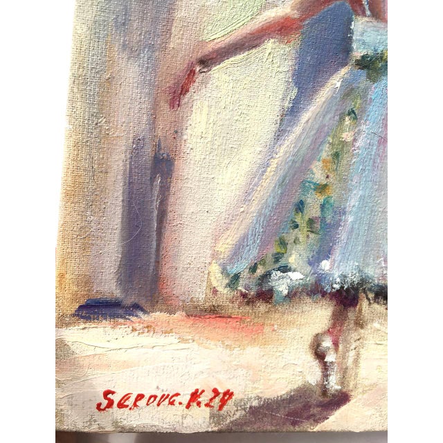 Textile Ballerina Painting Original Impressionist Oil Blue Dancer by Valeriya Serova, Framed For Sale - Image 7 of 12