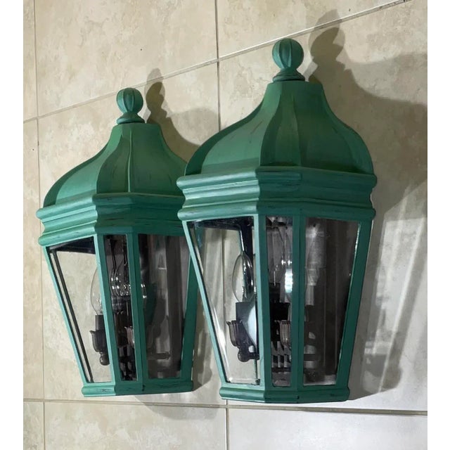 American Pair of Powder Coated Aluminium Wall Lantern For Sale - Image 3 of 12