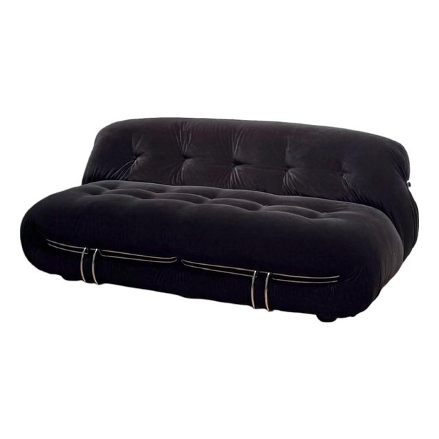 Black Velvet Soriana Sofa by Afra and Tobia Scarpa, Cassina, Italy 1970s For Sale