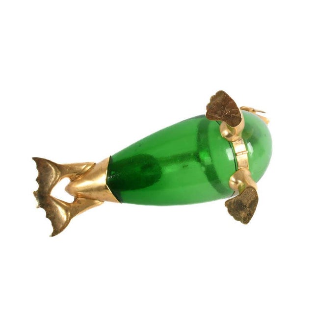 Metal Vintage Green Glass & Gilt Metal Walrus Claret Wine Decanter For Sale - Image 7 of 8