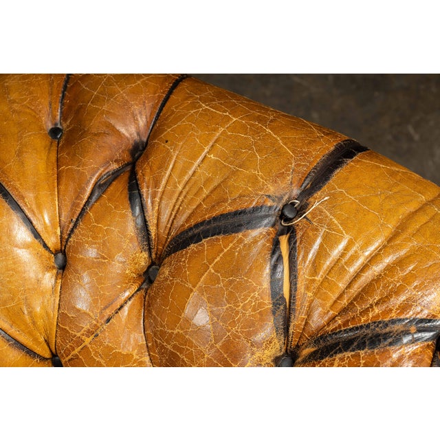 Early 20th Century Tufted Caramel Leather Chesterfield Sofa For Sale - Image 12 of 15