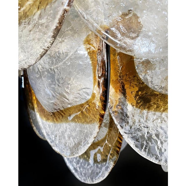Glass Murano Chandelier with 41 Lattimo Amber Glasses by Mazzega, 1979 For Sale - Image 7 of 17