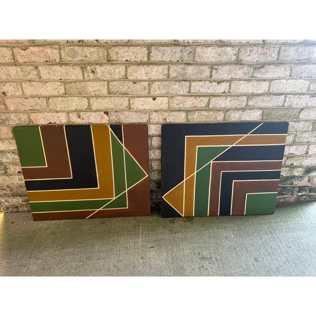 Pair of painted art pieces on canvas from the 1960s. These pieces are not signed, so the artist is unknown. They are made...