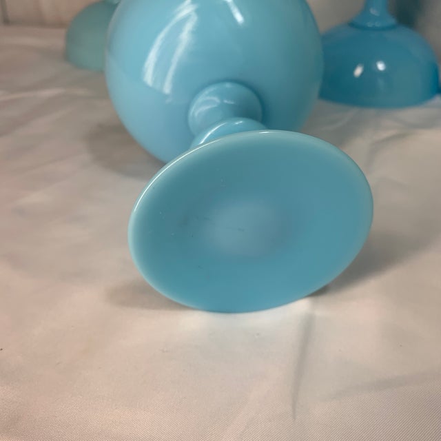 Vintage French Turquoise Blue Opaline Glass Champagne Coupes or Sherbet Glasses, by Portieux Vallerysthal Set of 10 For Sale In Chicago - Image 6 of 9