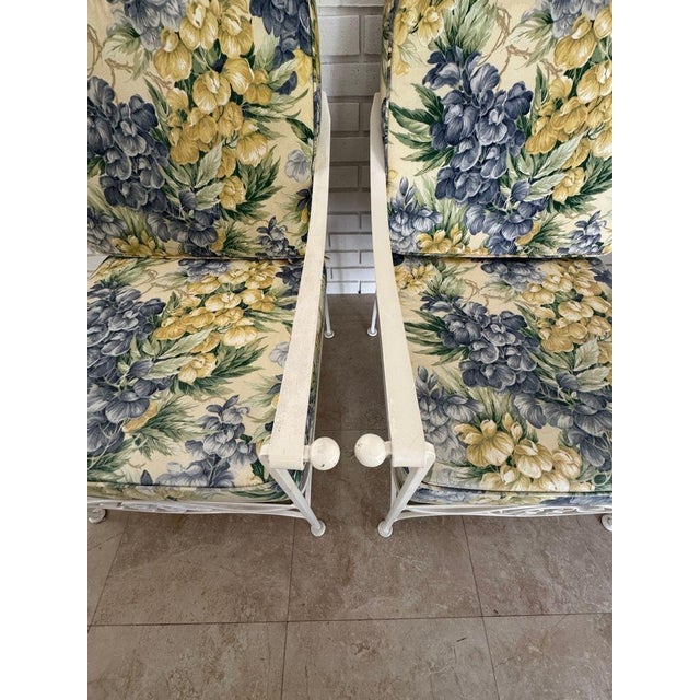 1970s Palm Beach Regency Wrought Iron Patio Set - Sofa and 2 Arm Chairs For Sale - Image 9 of 17