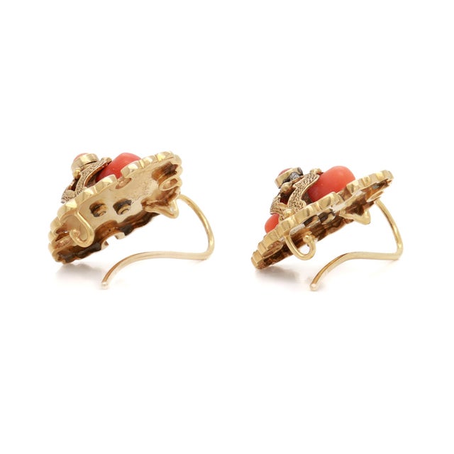 Gold Antique Victorian 14k Gold & Red Coral Earrings For Sale - Image 8 of 14