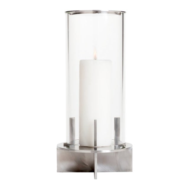 "Hesperus" Outdoor Candle Holder by When Objects Work — Table Version, Brushed Stainsteel & Glass For Sale