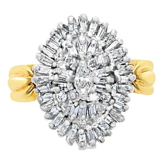 Marquise & Tapered Baguetted Diamond Ring, Size 5.25 For Sale