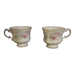 Mid 20th Century Elizabethan Morning Rose Bone China England Tea Cups- Set of 2