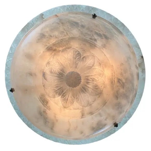 Traditional Charles Edwards Alabaster Dish Light W Floral Motif and Embellished Banding, Pair For Sale - Image 3 of 3