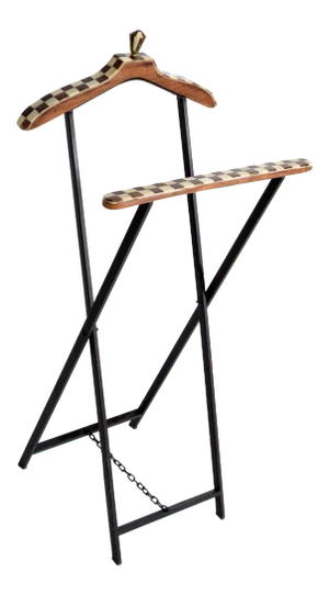 Mid-Century Modern French Wood Marquetry and Metal Men's Valet Stand, Coat Stand
