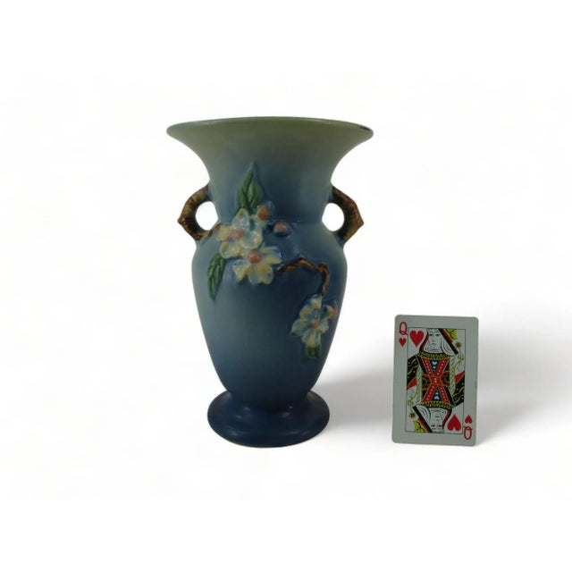 Early 20th Century Blue Roseville Pottery Apple Blossom Vase For Sale - Image 11 of 11