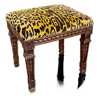 19th Century French Louis XVI Stool With Scalamandre Upholstery For Sale