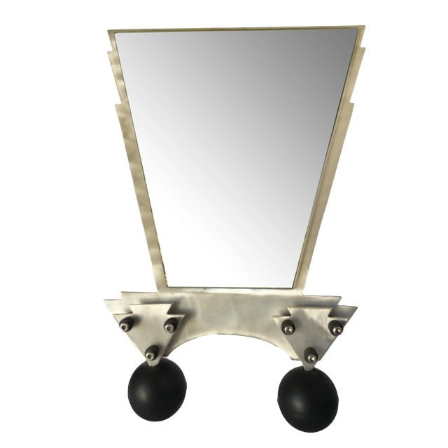 Custom Memphis Style Machined Metal Table Top Vanity Mirror For Sale