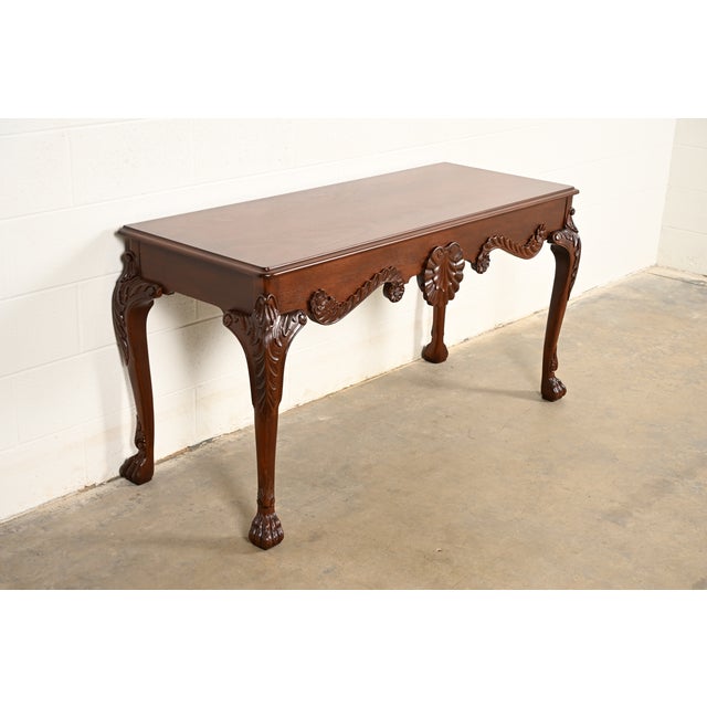 Baker Furniture Company Baker Furniture Georgian Carved Mahogany Console or Sofa Table, Newly Refinished For Sale - Image 4 of 15