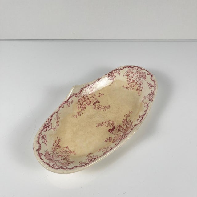 Oval Pink Earthenware Fontainebleau Serving Dish with Side Handle from KG Lunéville, 19th Century For Sale - Image 5 of 11