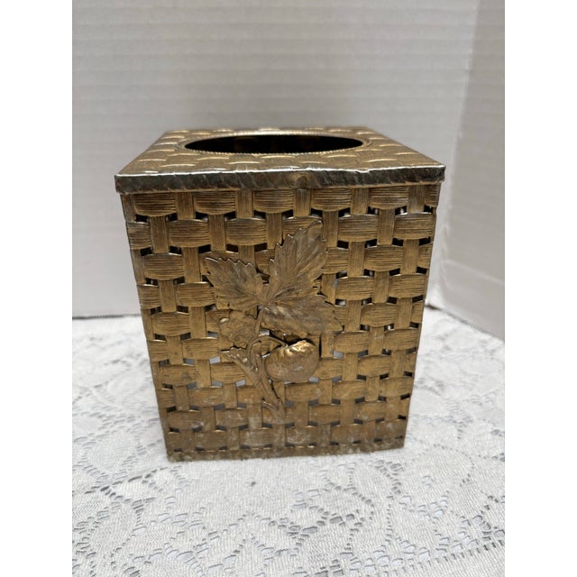 Vintage Midcentury 1960s Brass Textured Tissue Box Cover For Sale In Sacramento - Image 6 of 8