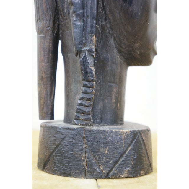 Vintage African Folk Art Carved Blackwood Tribal Warrior Bust Head Figurine 9" For Sale - Image 10 of 11