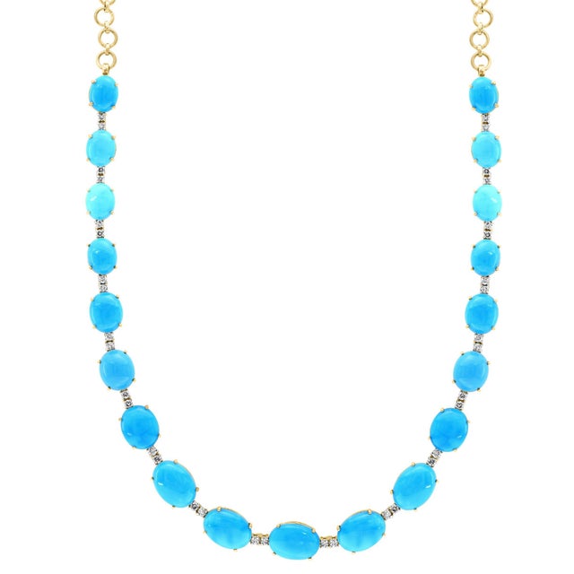60ct Natural Sleeping Beauty Turquoise & Diamond Tennis Necklace & Earrings Set For Sale - Image 4 of 18