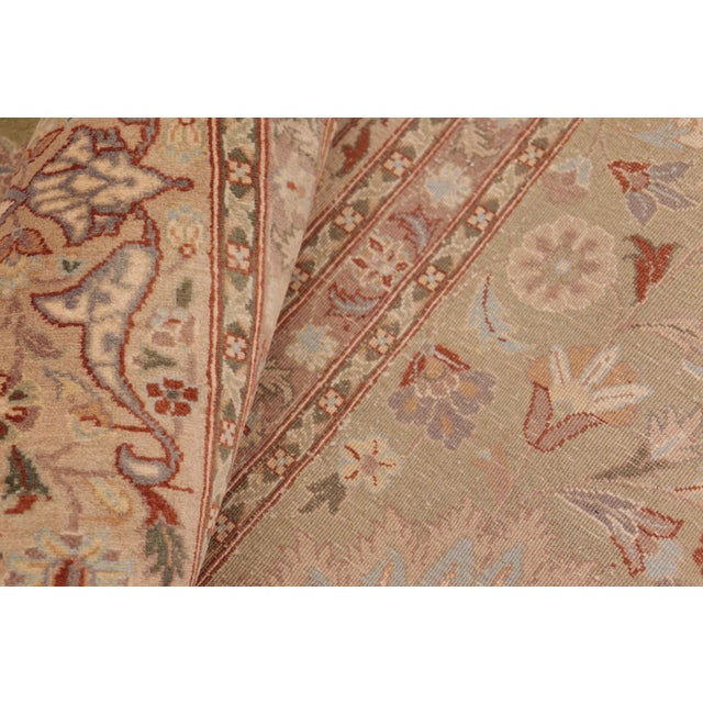 Textile Floral Kashan Pak-Persian Green/Tan Wool Rug - 10'2'' X 13'9'' For Sale - Image 7 of 8