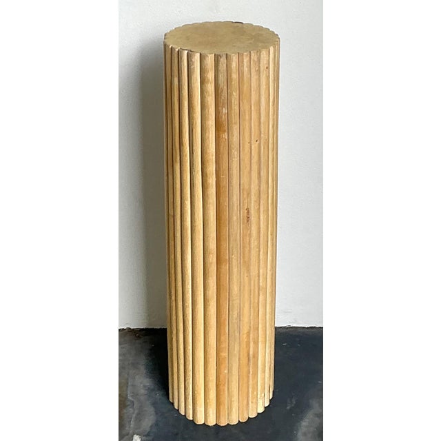 Vintage Ribbed Wood and Rattan Medium Pedestal For Sale - Image 10 of 15