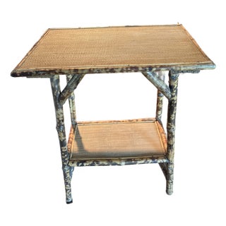 Antique French Tortoise Wood and Grasscloth Occasional Table For Sale