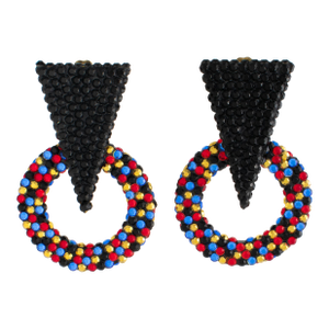 Richard Kerr Black and Multicolor Jeweled Dangle Clip Earrings