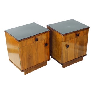 Bedside Tables in Walnut, Former Czechoslovakia, 1950s, Set of 2 For Sale