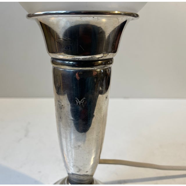1930s Small Art Deco Silver-Plated Table Lamp with Etched Glass Dome, 1930s For Sale - Image 5 of 10