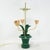 A Pair of Vintage Brunschwig & Fils Green Tole Flower Table Lamps, Yellow and Pink Tulip Design