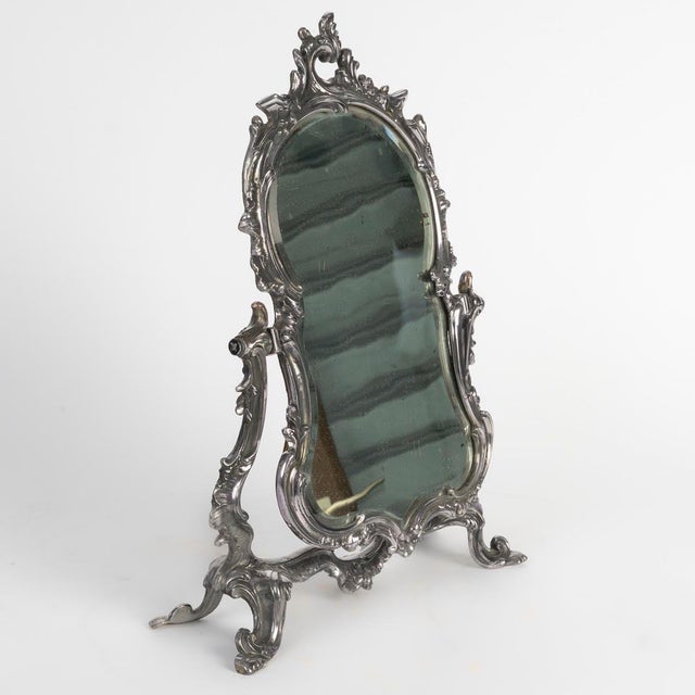 Napoleon III Silver-Plated Metal Table Mirror For Sale - Image 6 of 7