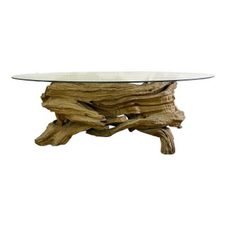 Organic MCM Style Driftwood and Glass Freeform Biomorphic Coffee Table For Sale