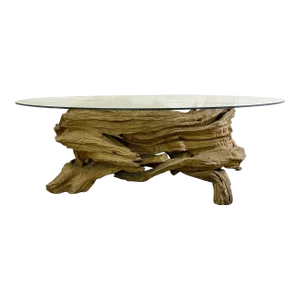 Organic MCM Style Driftwood and Glass Freeform Biomorphic Coffee Table