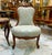 French Louis XV Armchair – Sky Blue Damask Upholstery With Ornate Wood Frame For Sale - Image 4 of 4