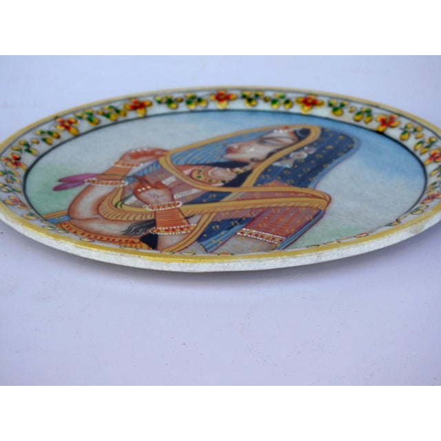 Marble Handicraft Plate Rajasthani Women Bani Thani Tribal Ethnic Hand Painted For Sale - Image 4 of 8