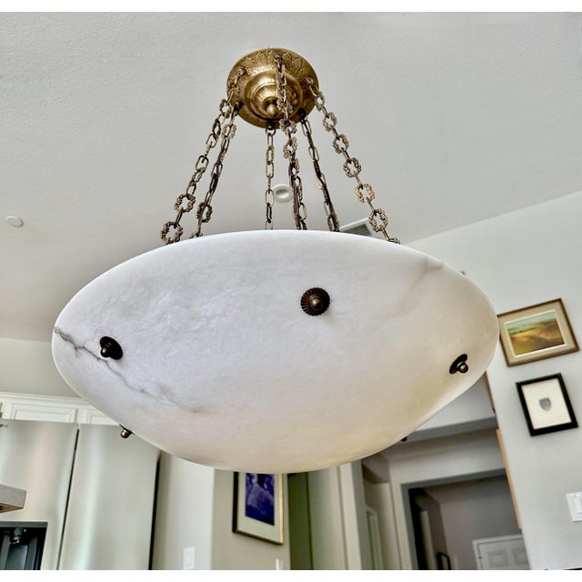 Traditional Large French Directoire Style Alabaster Chandelier Pendant Light For Sale - Image 3 of 17
