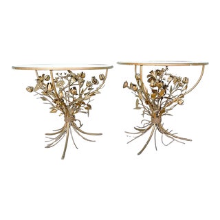 1960s Italian Tole Floral Side Tables - A Pair For Sale