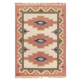 Doris Leslie Blau Vintage Swedish Flat Weave Rug Signed by 'Gk' For Sale