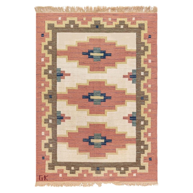 Doris Leslie Blau Vintage Swedish Flat Weave Rug Signed by 'Gk' For Sale
