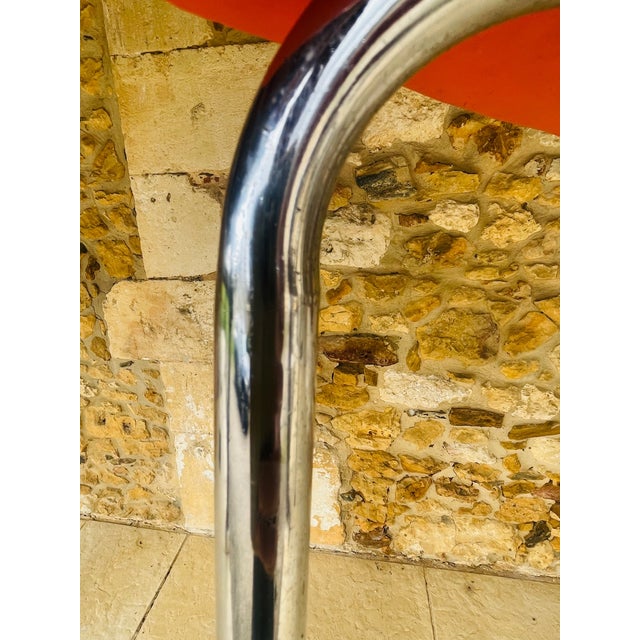 Mid-Century Orange Skaï and Chrome Stool from J L, 1970s For Sale - Image 11 of 18