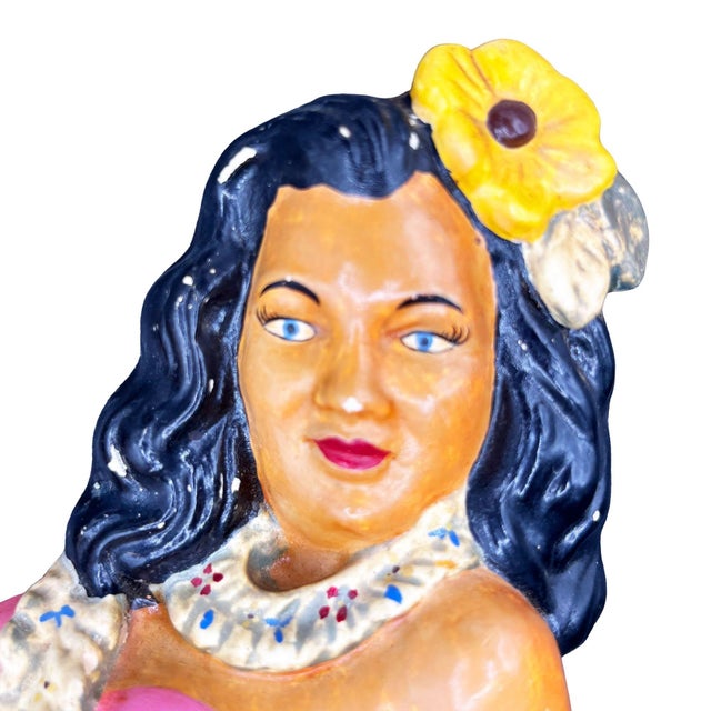 Mid-Century Modern MCM Hawaiian Art Pottery Pin-Up Yellow Hula Girl Wall Sculpture For Sale - Image 3 of 5