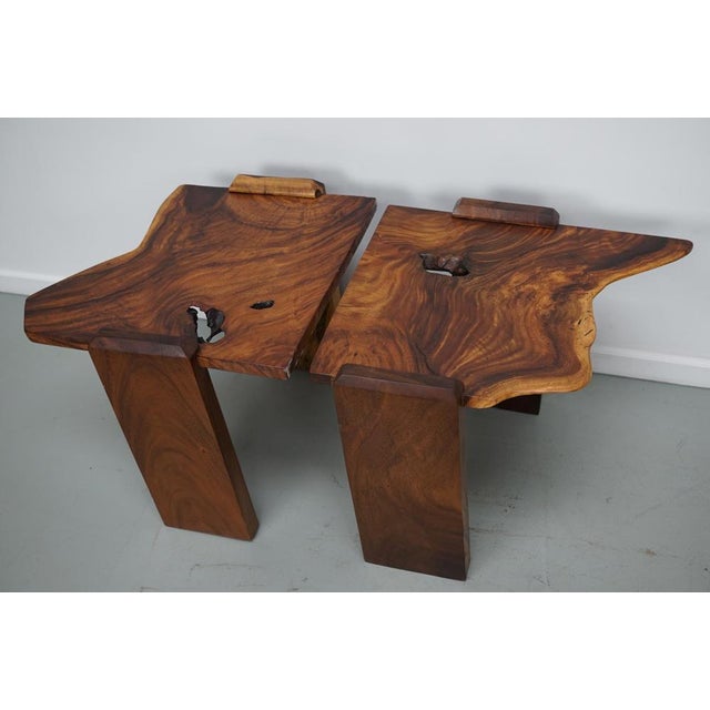This pair of natural walnut coffee tables were made in the Netherlands ca 1970/1980. They have a stunning color and wood...