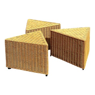 Vintage Rattan Triangle Side Table - Set of Three For Sale