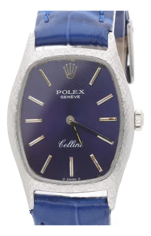 Vintage Rolex Cellini Geneve 23mm 18k White Gold Blue Dial Ladies Manual Watch